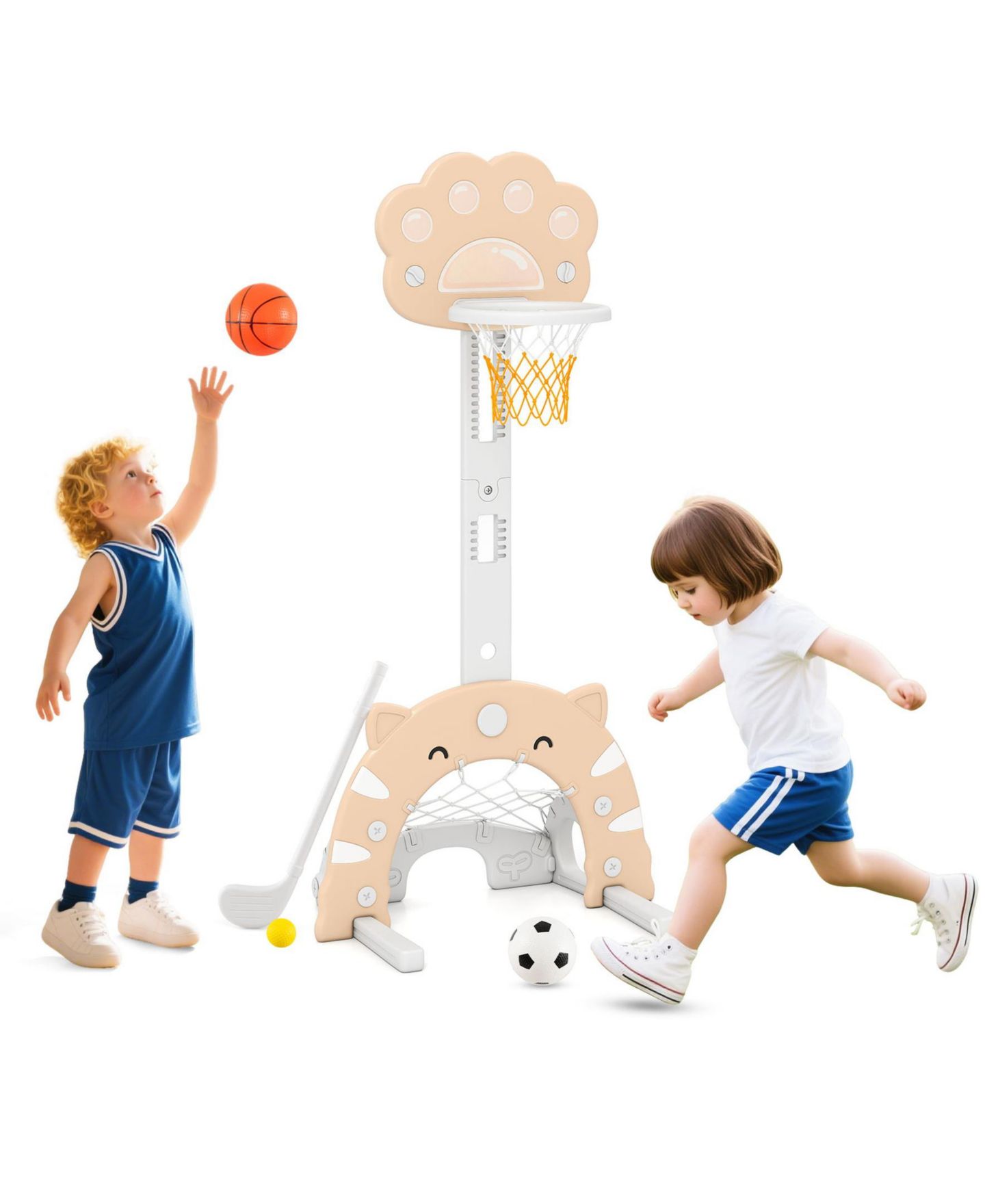 Детские игрушки SUGIFT 3 in 1 Kids Basketball Hoop Adjustable (25"-49") Foldable Sports Set, Ages 3+, цвет: Хаки — фото 1