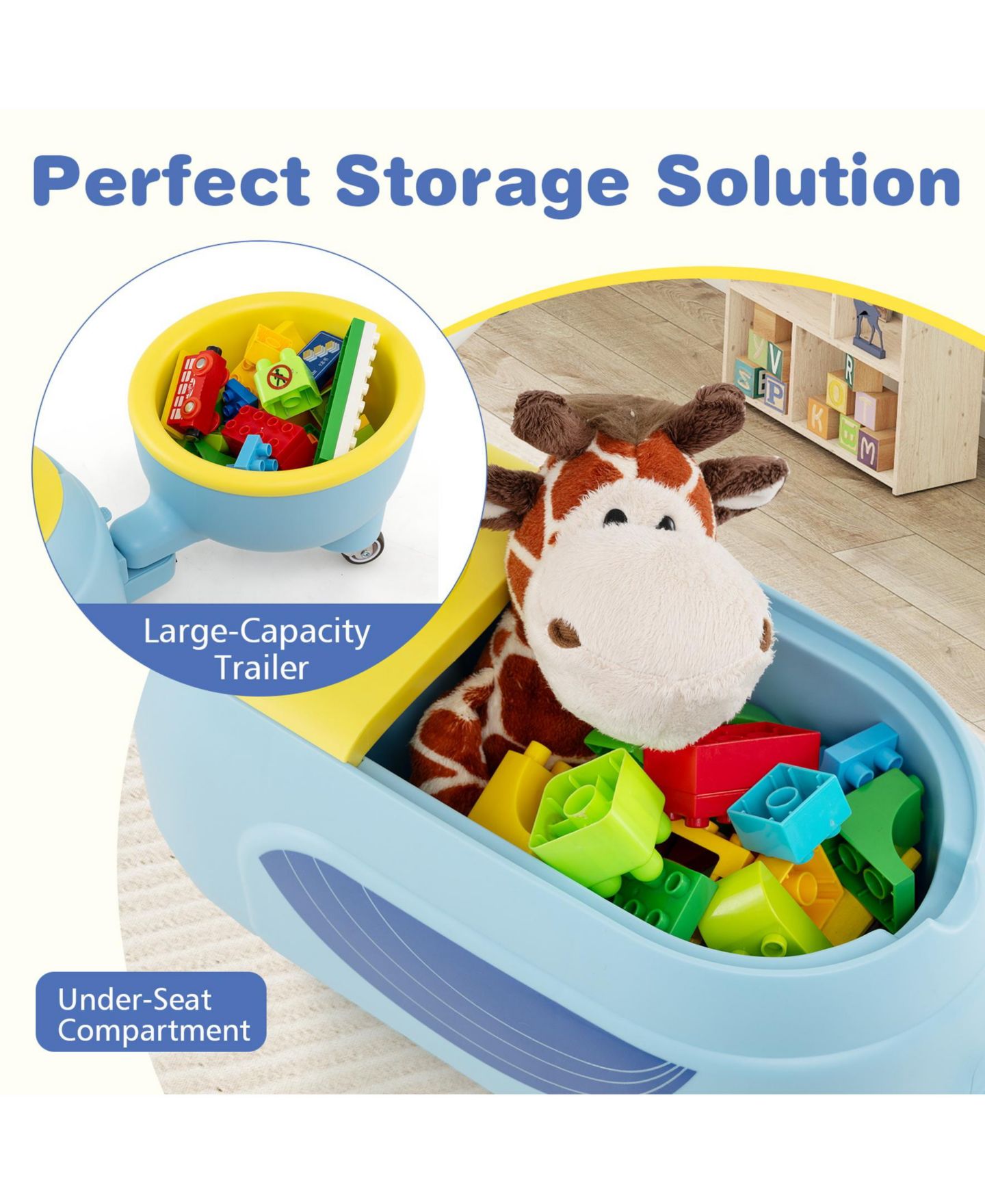 Детская игрушка SUGIFT Penguin-Themed 2-in-1 Ride-On Toy with Trailer, Lights & Music, Ages 12+ Months, цвет: Синий — фото 8