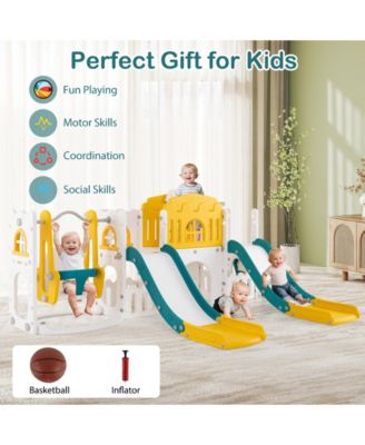 10-in-1 Toddler Slide and Swing Set with Double Slides and Tunnel