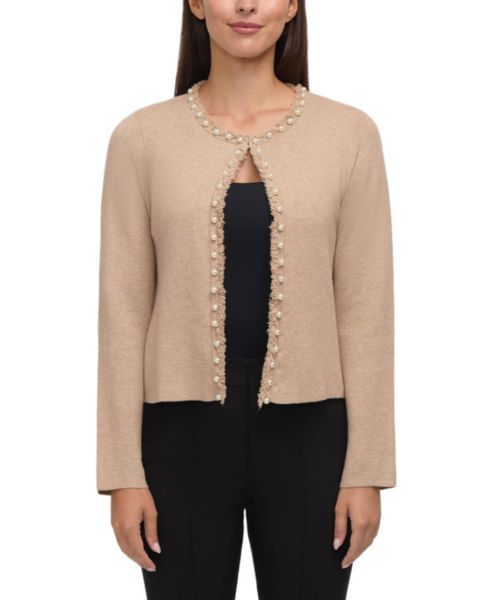 Женский кардиган Ellen Tracy Long Sleeve Open with Pearl Trim, цвет: Серо-коричневый