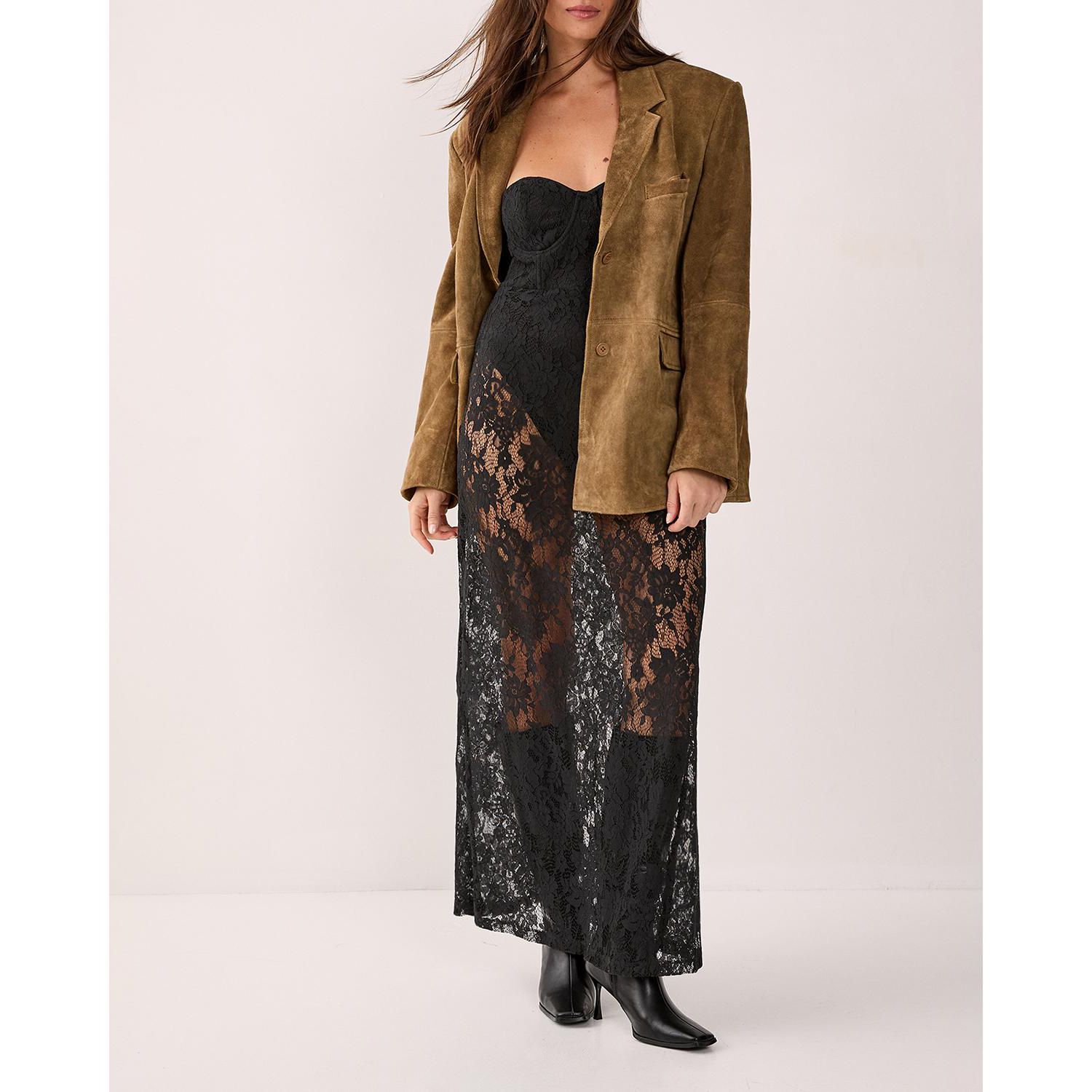 Women's Lace Bandeau Sheer Maxi Dress