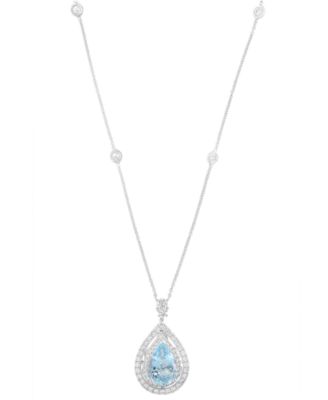 EFFY Collection - Diamond (1-1/20 ct. t.w.) and Aquamarine (2-3/8 ct. t.w.) Necklace in 14K White Gold
