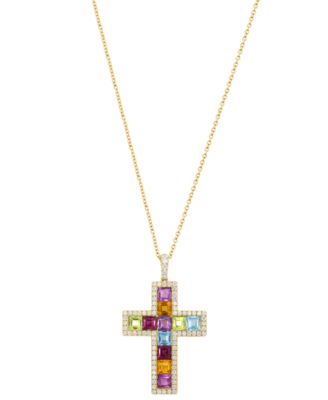 Diamond (3/8 ct. t.w.) and Multi-Gemstone (2-3/4 ct. t.w.) Pendant Necklace in 14k Yellow Gold