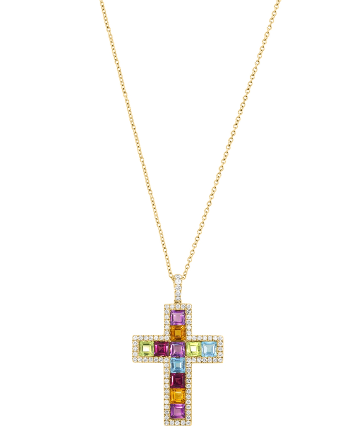 Effy Collection Diamond (3/8 ct. t.w.) and Multi-Gemstone (2-3/4 ct. t.w.) Pendant Necklace in 14K Yellow Gold