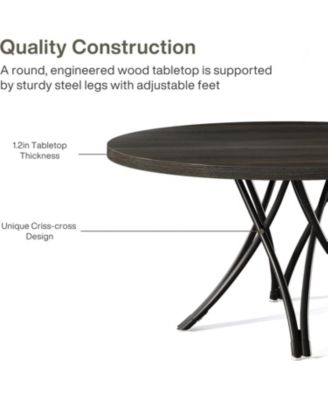 Black Dining Table for 4, 47-Inch Round Kitchen Table, Modern Wood Dining Room Table with Sturdy Cross Metal Legs for Kitchen Living Room
