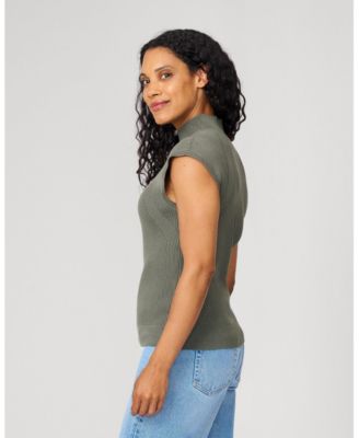Women's Ribbed Mockneck Cap Sleeve Sweater