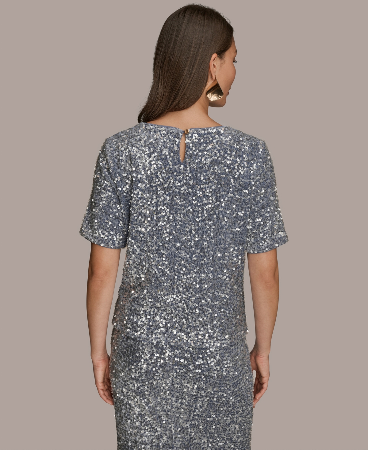 Donna Karan New York Women's Embellished Sequin Short Sleeve Crewneck Top