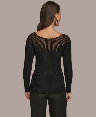 Women's Mesh Detail Boat Neck Sweater
