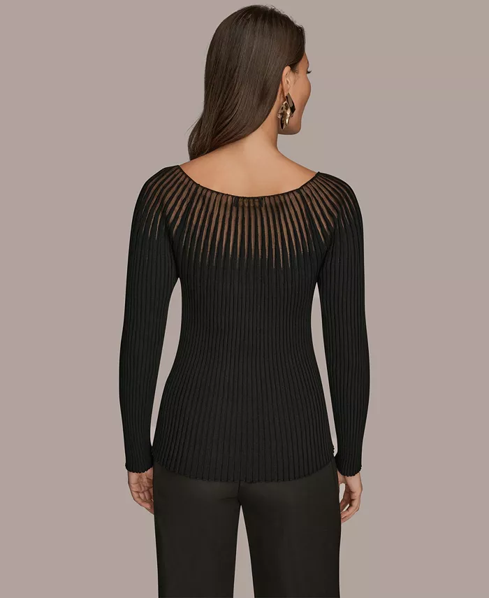 Women's Mesh Detail Boat Neck Sweater - thumbnail 3