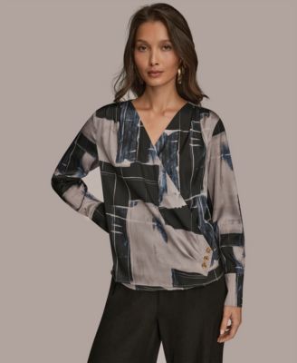 Donna Karan New York - Women's Faux Wrap Long Sleeve V-Neck Top