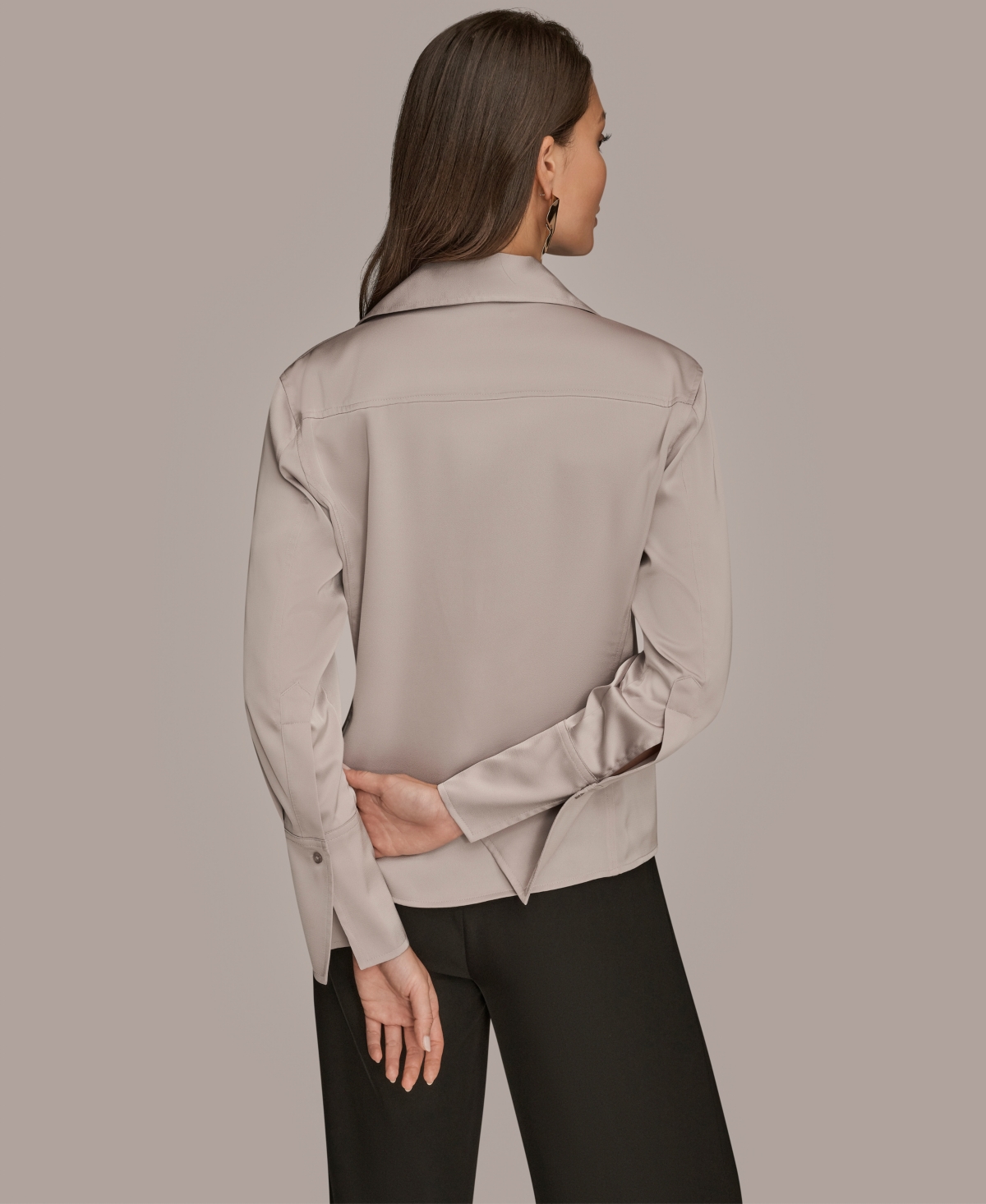 Donna Karan Women's Collared Long Sleeve Top In Gray