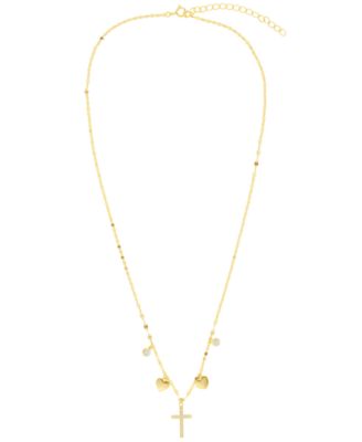 Cubic Zirconia Cross Heart Pendant Necklace (0.29 ct. t.w.) in Sterling Silver (also in 14k Gold Over Sterling Silver)