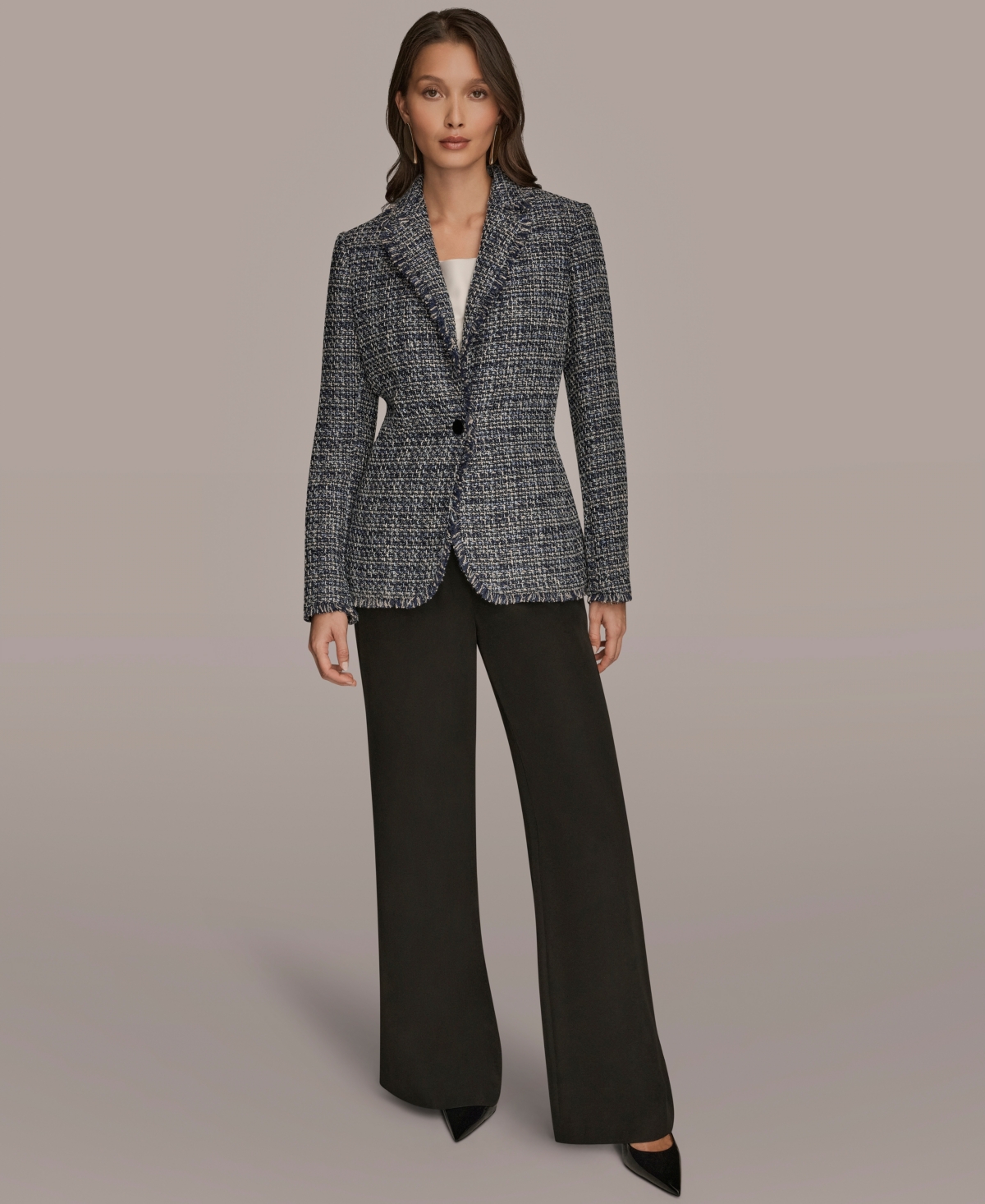 Donna Karan Women's Fringe Button Closure Jacket In Gray