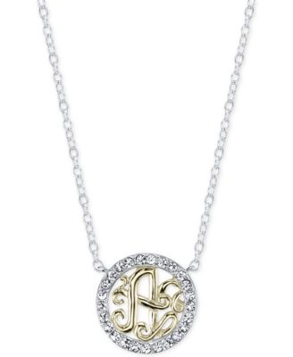 Unwritten - Initial "A" Pendant Necklace with Crystal Pav&eacute; Circle in Sterling Silver and Gold Flash