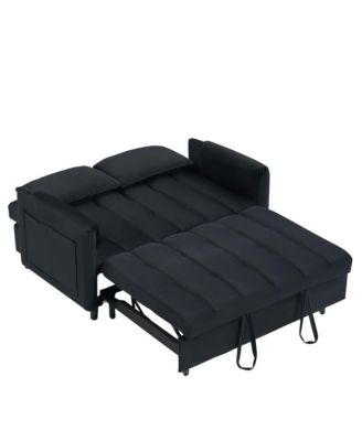 53" Pull-Out Sleeper Loveseat Sofa Bed, Convertible 3-in-1 Velvet Couch with Side Pockets & Back Support for Small Spaces
