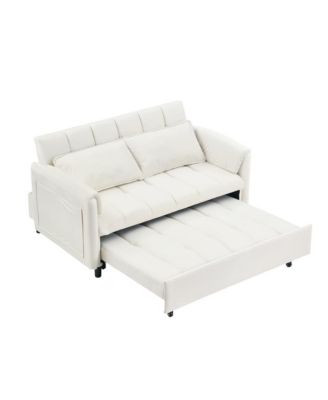 53" Pull-Out Sleeper Loveseat Sofa Bed, Convertible 3-in-1 Velvet Couch with Side Pockets & Back Support for Small Spaces