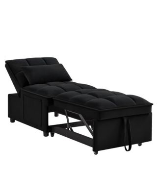 4-in-1 Single Velvet Pull-Out Sleeper Chair Bed with Adjustable Backrest, Side Pocket & Pillow for Small Spaces-Maison Boucle