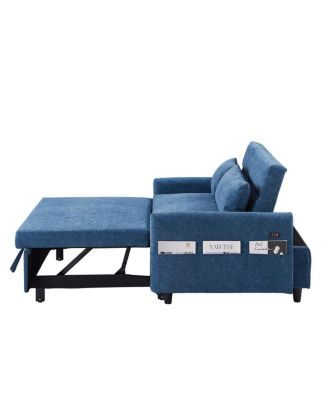 55" Fabric Convertible Sleeper Loveseat – Pull-Out Sofa Bed with Adjustable Back, USB A/C Ports & Side Pockets for Small Spaces.