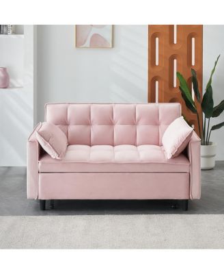  Velvet Loveseat Sofa Bed   3-in-1 Convertible   Pull-Out Sleeper, Tufted Back, Storage Pockets Small Space-Friendly