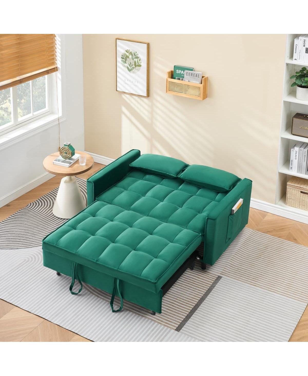 Maison Boucle Velvet Loveseat Sofa Bed with Pull-Out Sleeper, 3-in-1 Convertible Couch with Storage Pockets & Tufted Back for Small Spaces-Maison Bouc