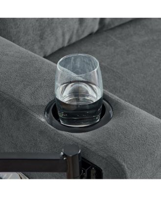 Maison Boucle Modern Chenille Upholstered Wood Pull-Out Sleeper with LED Lights, USB Ports & Cup Holders Sofa Bed