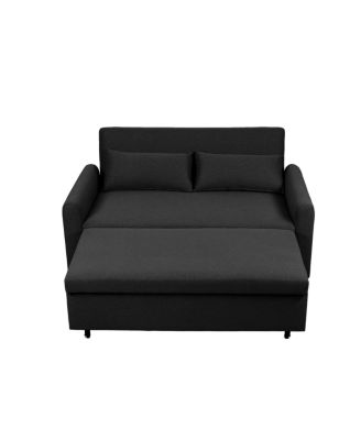 61-Inch Pull-Out Linen Sofa Bed with Extra-Wide Convertible Sleeper Loveseat, Storage Pocket & Wheels for Apartments and Guest Rooms