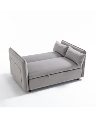 55" Velvet Sleeper Sofa Bed, Small Pull-Out Loveseat Sofa with Reclining Backrest, Side Pocket & Pillows for Small Spaces-Maison Boucle