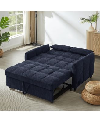 Pull-Out Sleeper Sofa Bed, 52.8'' Tufted Loveseat with Adjustable Backrest, 3 USB Ports & 2 Pillows for Apartment or Guest Room