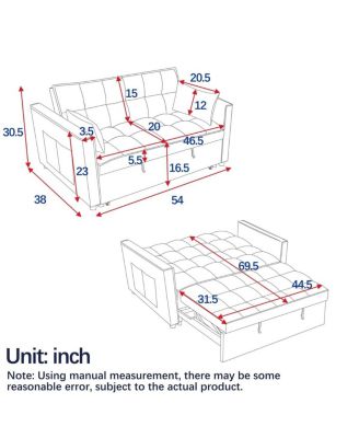 Convertible Velvet Sofa Bed, 54'' Pull-Out Sleeper Loveseat with 3-Position Adjustable Backrest, Side Pockets & Pillows-Maison Boucle