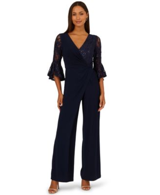 Adrianna Papell - Women's Surplice Lace Combo V-Neck Jumpsuit