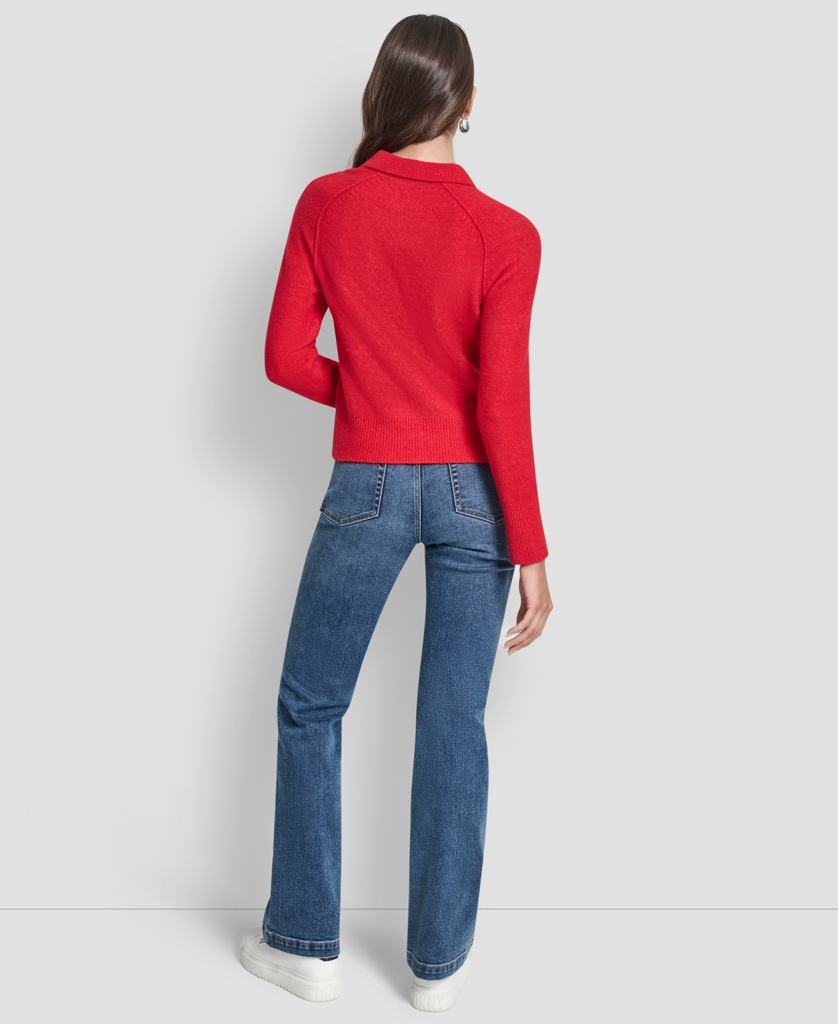 Dkny Jeans Petite Pullover Polo Sweater In Red