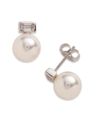 Cubic Zirconia and Imitation Pearl Sterling Silver Stud Earrings