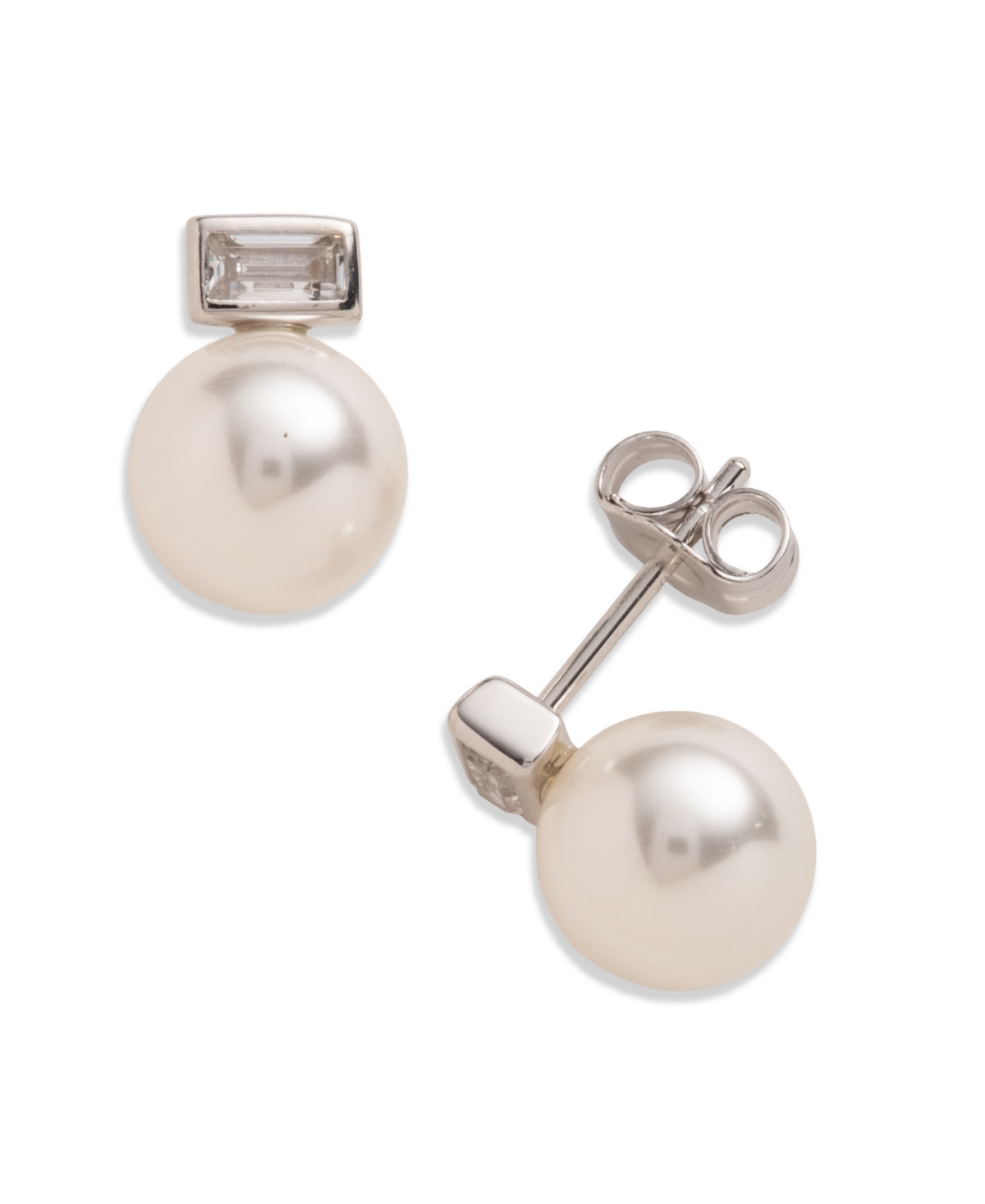 Ralph Lauren Cubic Zirconia And Imitation Pearl Sterling Silver Stud Earrings In Brown