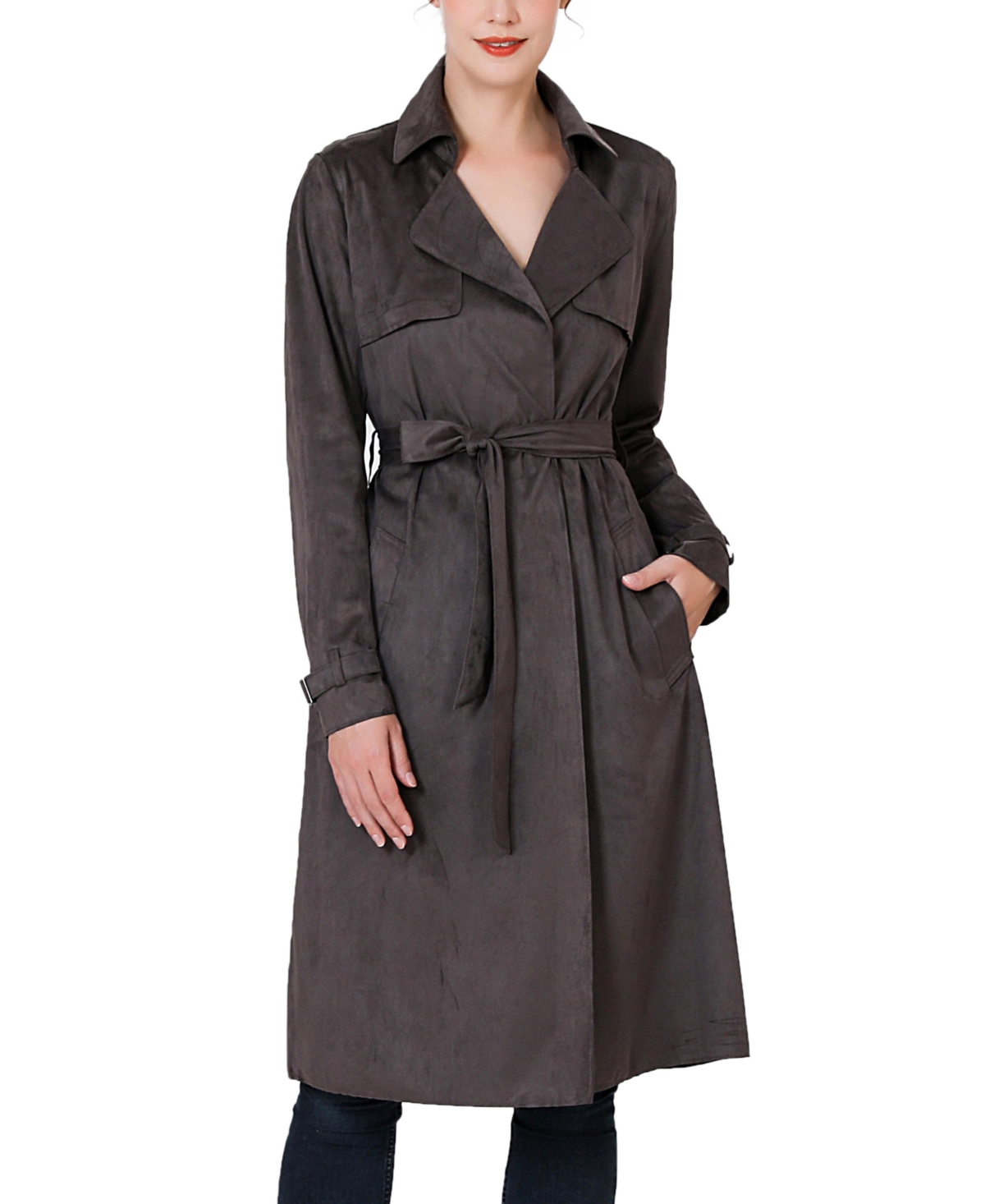 kimi + kai Women's Long Faux Suede Trench Coat