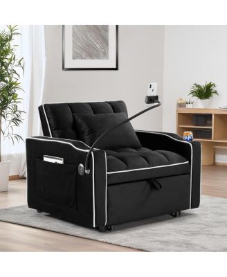 3-in-1 Sleeper Chair Bed – Convertible Recliner Sofa with USB-C Port, Phone Mount & Cup Holder for Small Spaces