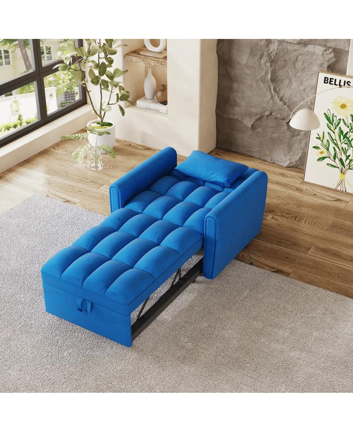 Maison Boucle Velvet Sleeper Chair Bed, 3-Position Pull-Out Sofa with Adjustable Backrest, Large Single Convertible Armchair for Small Spaces-Maison B