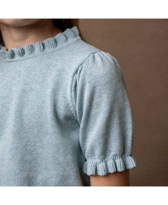 Baby Girls Puff Sleeve Ruffle Edge Sweater