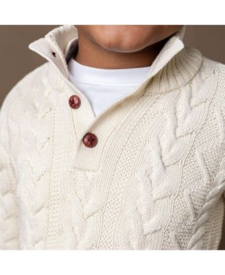 Boys Organic Mock Neck Cable Sweater with Buttons
