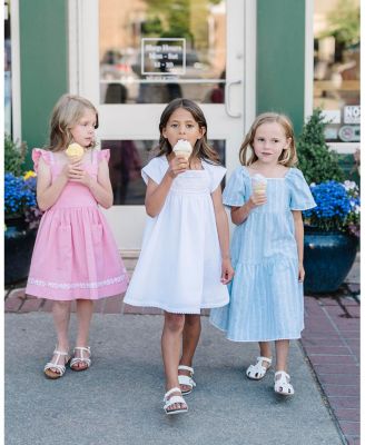 Little Girls Flounce Sleeve Tiered Linen Dress