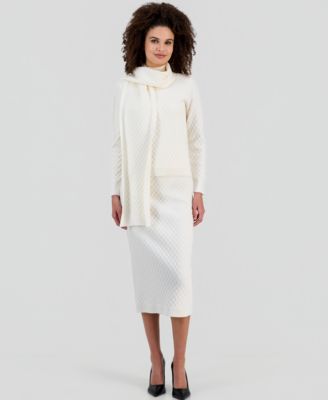 Anne Klein Womens Diamond Knit Mock Neck Sweater Diamond Knit Pencil Skirt In Brown