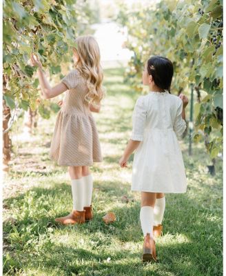 Little and Big Girls' Short Sleeve Quilted Dress with Eyelet Collar