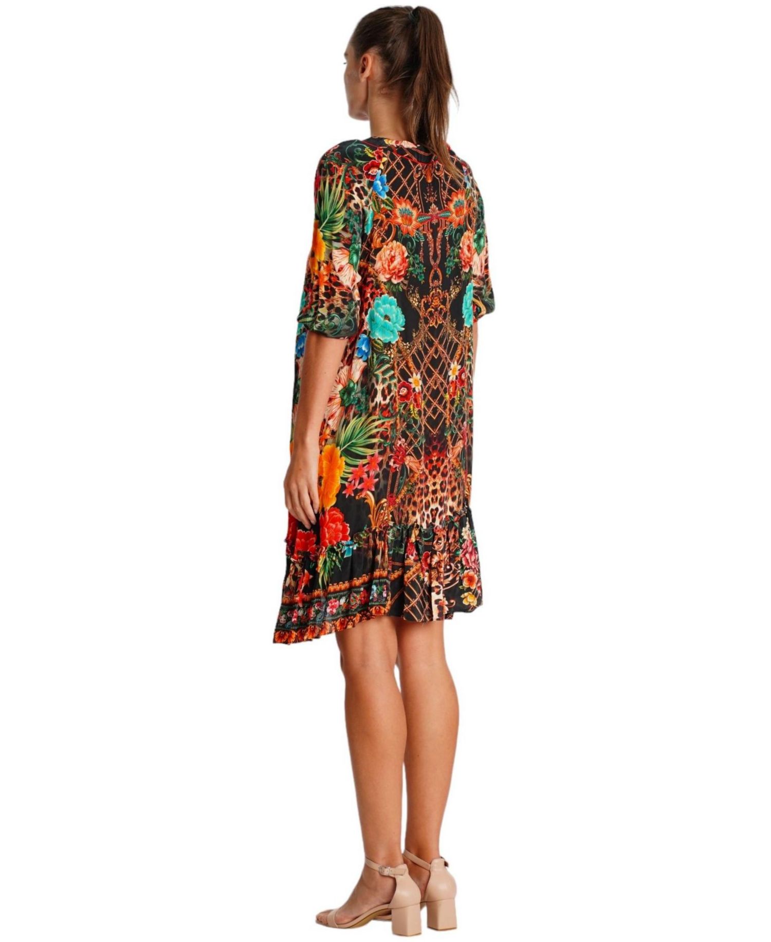 Women's Short Dress with V-Neck and Short Sleeves