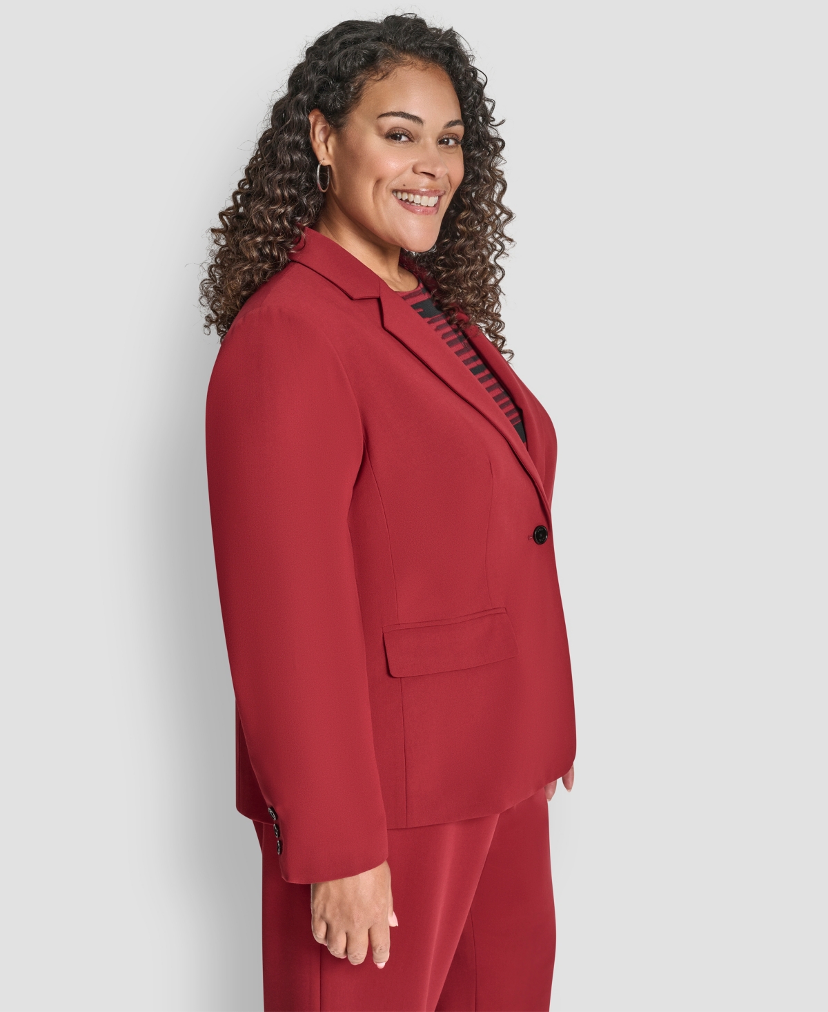Dkny Plus Size Notch Collar Long Sleeve Blazer In Burgundy