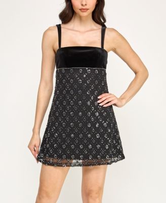 Violet Weekend - Juniors' Embellished Square Neck Dress