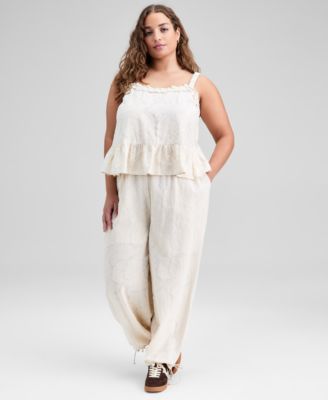 Trendy Plus Size Jacquard Top & Drawstring Pants, Macy's Exclusive