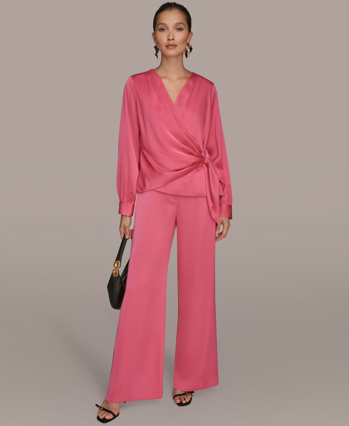 Donna Karan New York Women's Faux Wrap Long Sleeve Top