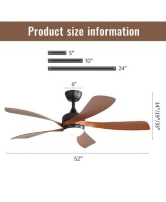 52 Inch 5 Blade ABS LED Ceiling Fan with Downrod and 6 Speed Adjustable Remote Control