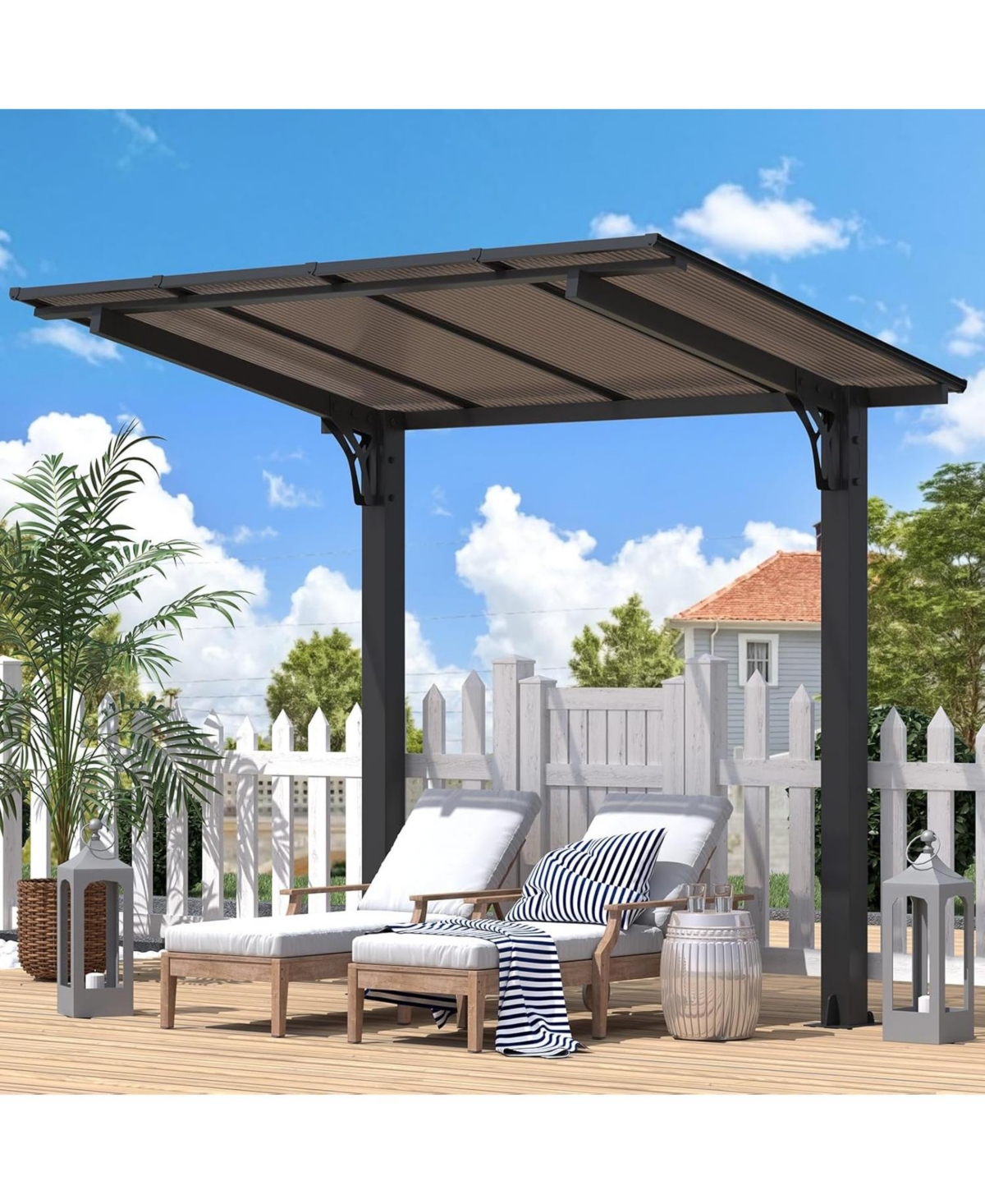 Aecojoy 8' x 5' Gazebo Outdoor Pergola for Patio, Freestanding Lean to Hard Top Grill Gazebo