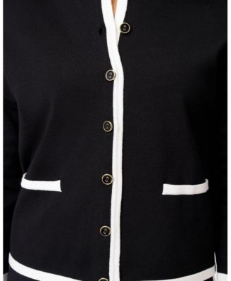 Women's Contrast Trim Crewneck Cardigan