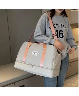 Three-dimensional Diamond Patterned Small Square Tote, Crossbody bag with Dry Wet Separation & Double-sided Pockets